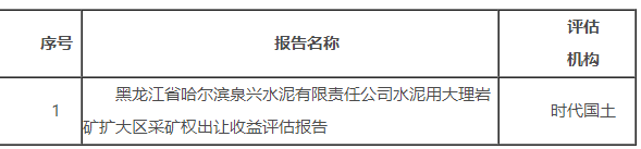 黑龍江一水泥企業(yè)關于礦業(yè)權出讓收益評估報告